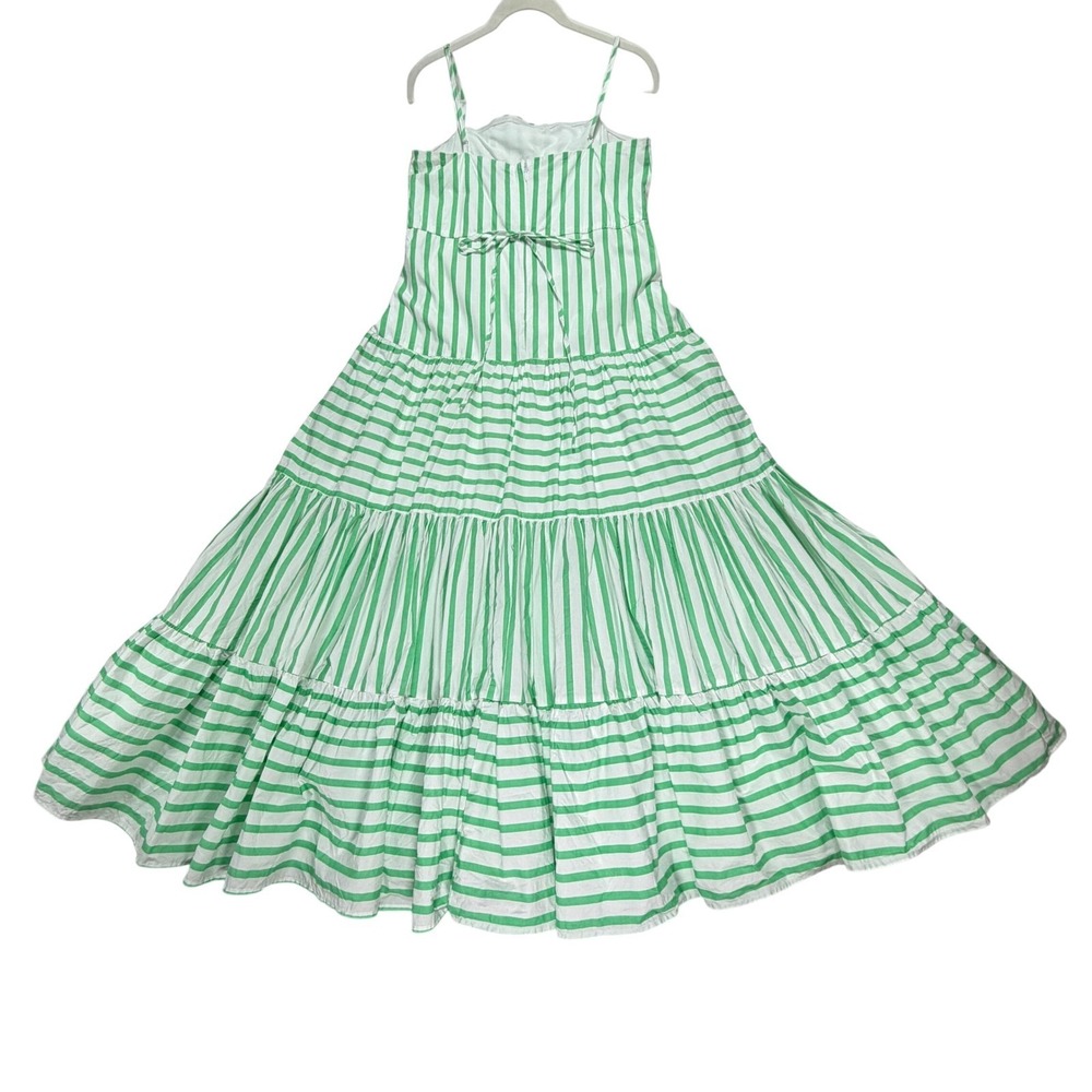 AQUA Cotton Tiered Maxi Dress Medium Green Stripe Square Neck Sleeveless Resort - Picture 6 of 14